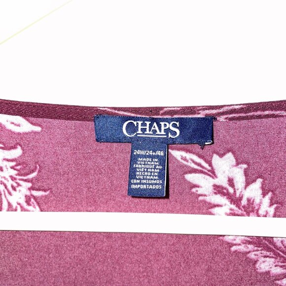 Chaps Womens Floral Print Long Sleeve V-Neck Dress Size 24W Burgundy & Pink - Picture 4 of 6